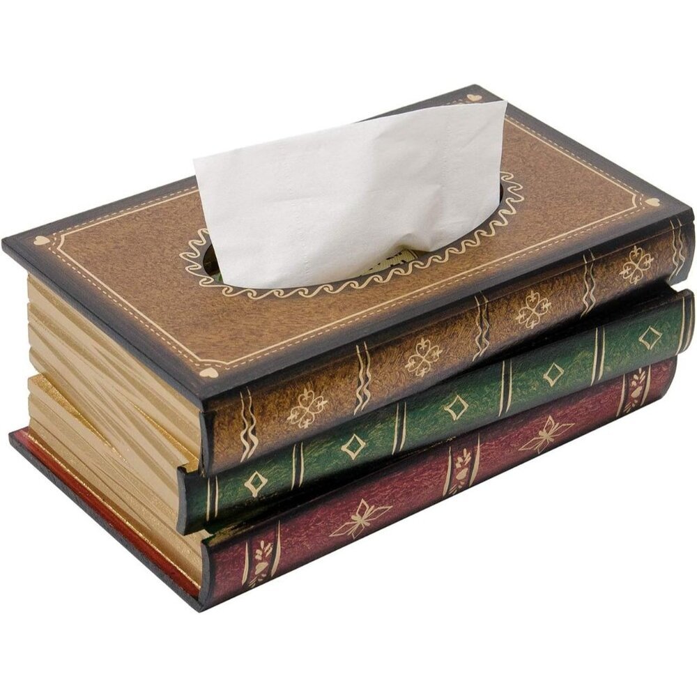 Crafted Classical Retro Wooden Antique Book Tissue Box Rectangular Tissue Holder